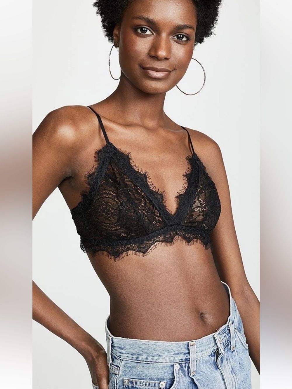 ANINE BING Black Eyelash Lace Bra Bralette XS CURRENT